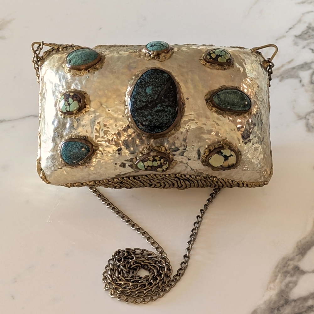 Metal Turquoise Crossbody Clutch
